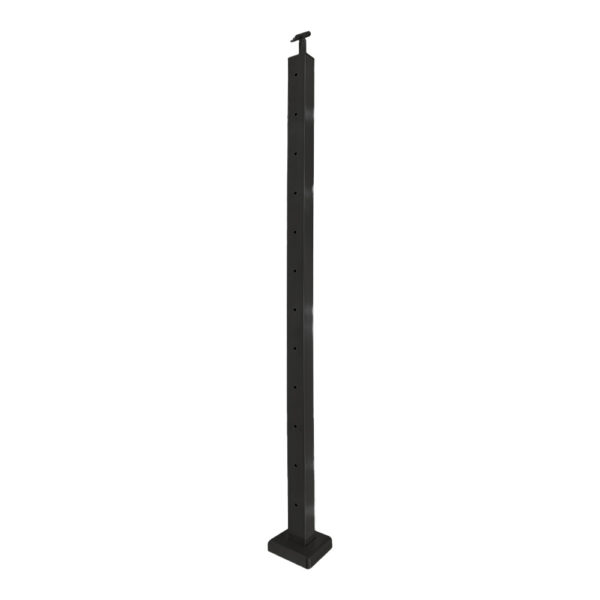 Black Aluminum Top-Mount Square Post for Cable Railing – 42″ for Flat Areas